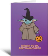 Halloween kaart - Baby Yoda - Heks - Pompoen - Cadeau - Verjaardagskaart - Halloween decoratie