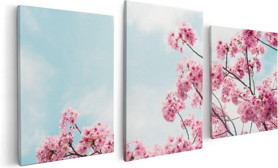 Artaza Canvas Schilderij Drieluik Roze Bloesemboom - Bloemen - 120x60 - Foto Op Canvas - Canvas Print