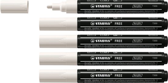 STABILO FREE - Acryl Marker - T300 - Ronde Punt - 2-3 mm - Wit - Doos 5 stuks