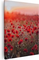 Artaza - Peinture sur toile - Champ de fleurs de coquelicots rouges Coucher de soleil - 80 x 100 - Groot - Photo sur toile - Impression sur toile