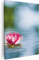 Artaza Canvas Schilderij Roze Lotusbloem Op Het Water - 80x100 - Groot - Foto Op Canvas - Canvas Print