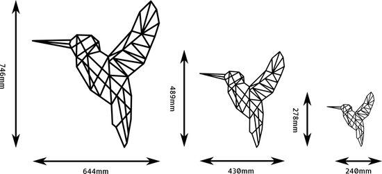 Oiseau géométrique Décoration murale MDF Zwart 644x746mm