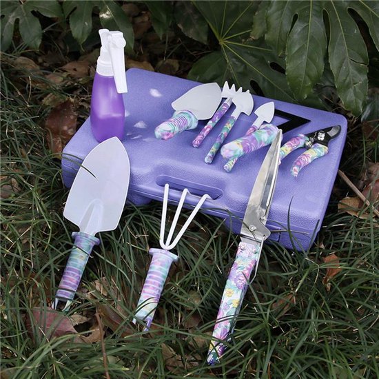 10-Delige Tuingereedschap set met Paarse Bloemenprint en Ergonomisch Handvat van Kinzo Garden — afbeelding 4
