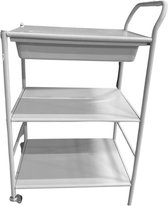 Trolley van metaal met lade | 2 wielen | crème kleur | 59 x 39 x 89 cm