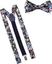 Luxe bretels inclusief vlinderdas - Gebloemd - met stevige clip - bretels - vlinderdas - strik – strikje - luxe - heren - unisex - giftset - Cadeau
