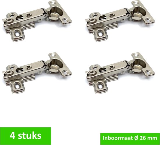 Charnière à percer TQ4U / charnière cachée pour armoires (de cuisine) - en saillie - modèle compact - diamètre de perçage Ø 26 mm - 110 degrés - nickelé - 4 PCS