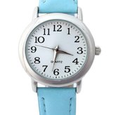 Horloge- Licht Blauw- 3 cm- Ster-Tiener- Leer- extra Batterij- Basic- Charme Bijoux
