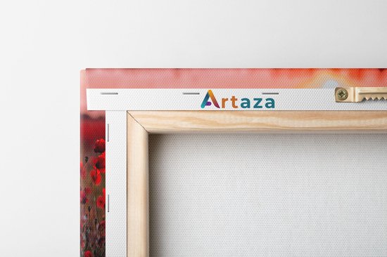 Artaza - Peinture sur toile - Champ de fleurs de coquelicots rouges Coucher de soleil - 80x40 - Photo sur toile - Impression sur toile