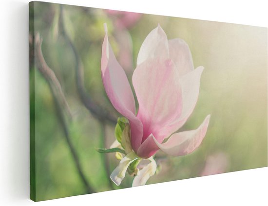Artaza Canvas Schilderij Roze Magnolia Bloem  - 60x30 - Foto Op Canvas - Canvas Print