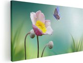 Artaza - Peinture sur toile - Bloem' anémone rose avec un papillon bleu - 120 x 60 - Groot - Photo sur toile - Impression sur toile