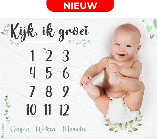 Mijlpaaldeken van Bablue - Inclusief Frames - NEDERLANDS - Baby Cadeau - Kraamcadeau – Babyshower - Baby Dekentje - Kraampakket - Kraamcadeau Meisje - Mijlpaaldeken Baby - Mijlpaalkaarten Baby - Kraamcadeau Jongen - Kraamcadeau Geschenkset