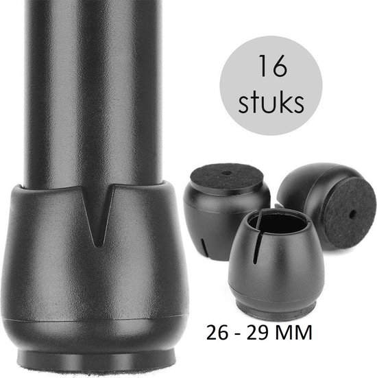 Stoelpoot beschermers - Kunststof - Zwart - 24 Stuks - 26-2mm