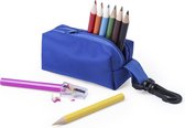 Étui à crayons rond - étui à crayons pour l'école - étui à crayons - fournitures scolaires - pour adultes - garçons - filles - bleu