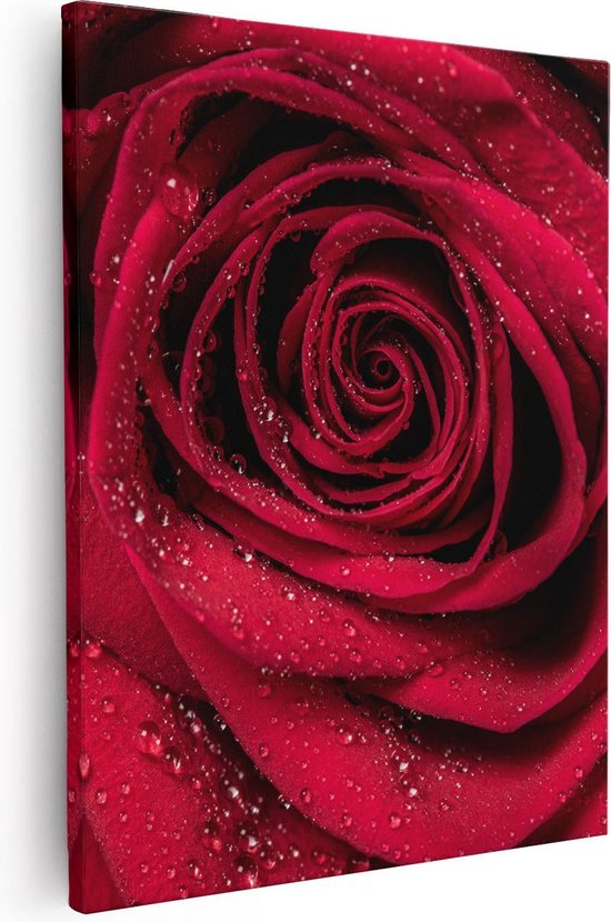 Artaza Canvas Schilderij Rode Roos Met Waterdruppels - Bloem - 40x50 - Foto Op Canvas - Canvas Print
