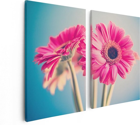 Artaza Canvas Schilderij Tweeluik Twee Roze Anjers - Bloemen - 80x60 - Foto Op Canvas - Canvas Print
