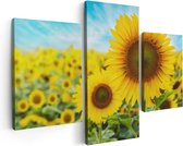 Artaza Canvas Schilderij Drieluik Zonnebloemen Veld  - 90x60 - Foto Op Canvas - Canvas Print