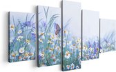 Artaza Canvas Schilderij Vijfluik Witte Kamille Bloemen Met Een Vlinder - 100x50 - Foto Op Canvas - Canvas Print
