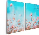 Artaza Canvas Schilderij Tweeluik Paarse Kosmos Bloemen - 80x60 - Foto Op Canvas - Canvas Print