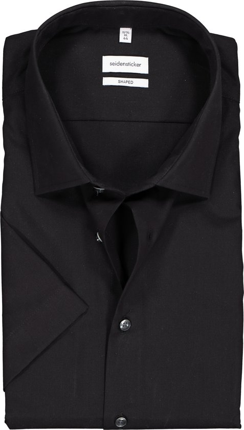 Seidensticker shaped fit overhemd - korte mouw - zwart - Strijkvrij - Boordmaat: 44