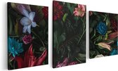 Artaza Canvas Schilderij Drieluik Kleurrijke Bloemen Met Groene Bladeren - 120x60 - Foto Op Canvas - Canvas Print