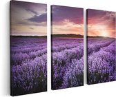 Artaza Canvas Schilderij Drieluik Bloemenveld Met Paarse Lavendel - Bloemen - 120x80 - Foto Op Canvas - Canvas Print