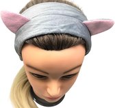 Heerlijk zachte gevoerde elastische katten oren haarband - Grijs - Haarband - haaraccessoire - Dieren oortjes - Schattig - Sportief - Make-up - Kat - Gewatteerd - Zacht