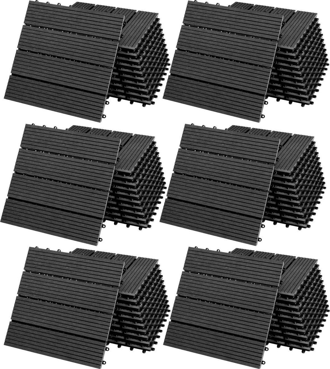 WPC Tegels 30x30 cm Set van 66 - 6m² Plug-In Systeem Drainage Antraciet