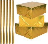 5x Rollen inpakpapier / cadeaufolie metallic goud 200 x 70 cm - kadofolie / cadeaupapier