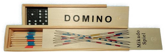 Afbeelding van het spel Mikado plus Domino spelletje - Set van 2 - Spellen - Ieder in een houten doosje - Kind