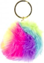 sleutelhanger fluffy regenboog bal 8 cm