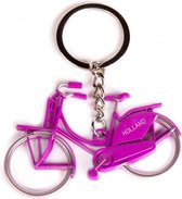 sleutelhanger fiets Holland 7 x 4 cm staal fuchsia