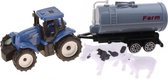 tractor met gierton en dieren 17 cm blauw