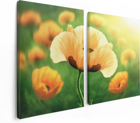 Artaza Canvas Schilderij Tweeluik Oranje Klaproos Bloemen  - 120x80 - Foto Op Canvas - Canvas Print