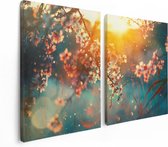Artaza Canvas Schilderij Tweeluik Bloesemboom Tijdens Zonsondergang - Bloem - 120x80 - Foto Op Canvas - Canvas Print