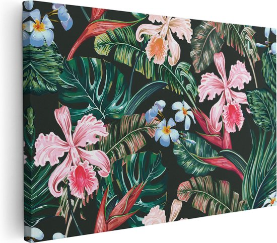 Artaza Canvas Schilderij Getekende Tropische Bloemen - Abstract - 60x40 - Foto Op Canvas - Canvas Print