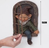 Decoratief Beeld - Standbeeld Gnome Decoratie Fantasie Inclusief Hekje Handgemaakt - Gips En Metaal - Multicolor - 15 X 8 Cm