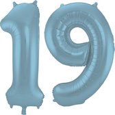 Folieballon Cijfer 19 Blauw Pastel Metallic Mat - 86 cm