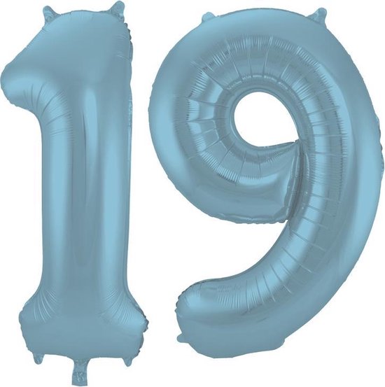 De Ballonnenkoning - Folieballon Cijfer 19 Blauw Pastel Metallic Mat - 86 cm