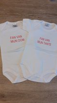 WDLS- Baby-Romper-Fan van mijn tante - Fan van van mijn oom- 2 pack romper -korte mouw rompertje-74/80-Rood