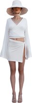 Witte Crop Top Dames met Bat-Wing Lange Mouw - Flexibele en Koppelbare Blouse Dames Volwassen - Longsleeve Wrap Top - Jurken voor Vrouwen van Katoen - Zomerjurken / Strandjurk - Kleiding Dame