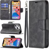 Voor iPhone 13 Pro Max Retro Lamsleer Textuur Pure Kleur Horizontale Flip PU Lederen Case, Met Houder & Kaartsleuven & Portemonnee & Lanyard (Zwart)