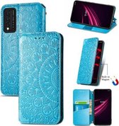 Voor T-Mobile REVVL V + 5G Bloeiende Mandala Reliëfpatroon Magnetische Horizontale Flip Lederen Case met Houder & Kaartsleuven & Portemonnee (Blauw)