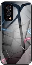 Kleurrijk geschilderd glas schokbestendig beschermhoes voor OnePlus Nord 2 5G (Technology Rhombus)