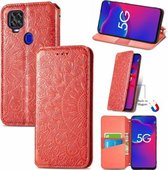 Voor ZTE Axon 11 SE 5G Bloeiende Mandala Reliëf Patroon Magnetische Horizontale Flip Lederen Case met Houder & Kaartsleuven & Portemonnee (Rood)