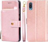 Voor Samsung Galaxy A02 Rits Tas PU + TPU Horizontale Flip Lederen Case met Houder & Kaartsleuf & Portemonnee & Lanyard (Rose Goud)