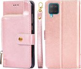 Voor Samsung Galaxy F12/M12 Rits Tas PU + TPU Horizontale Flip Lederen Case met Houder & Kaartsleuf & Portemonnee & Lanyard (Rose Goud)