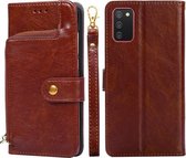Voor Samsung Galaxy A02s EU Versie Rits Tas PU + TPU Horizontale Flip Lederen Case met Houder & Kaartsleuf & Portemonnee & Lanyard (Bruin)