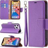 Litchi Textuur Pure Kleur Horizontale Flip Lederen Hoes Met Houder & Kaartsleuven & Portemonnee & Lanyard Voor iPhone 13 Pro (Purplez)