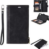 Side Zipper Back Card Horizontale Flip PU Lederen Case met Kaartsleuven & Portemonnee & Fotolijst & Lanyard Voor iPhone XR (Zwart)
