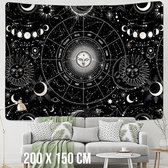 Allernieuwste Urban Loft Wandkleed Groot Wandtapijt Wanddecoratie Natuur Muurkleed Tapestry - Gypsy Psychedelic Zon - Zwart Wit - 200 x 150 cm